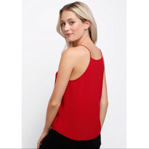ABBELINE Red Tank w/ Lace V Neck - Picture 2 of 7
